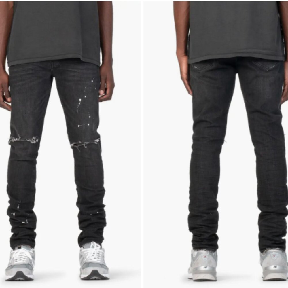 PURPLE Ripped White Paint Skinny Jeans